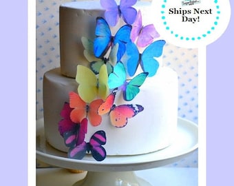 EDIBLE BUTTERFLIES - Large Rainbow Assortment - Butterfly Cake & Cupcake Toppers - Edible Cake Decorations