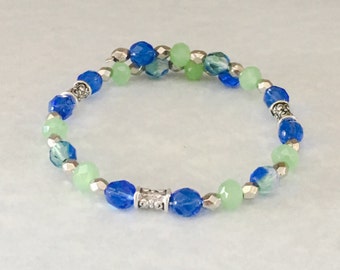 Blue bracelet, green bracelet, bracelet blue, bracelet green blue bead bracelet, green bead bracelet, memory wire bracelet