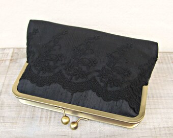 Black clutch bag, black evening clutch, black bridal clutch, black lace clutch, black clutch purse, black lace purse, constance handcrafted