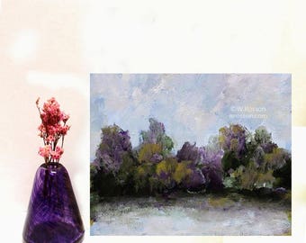 Blue Sky, Stream, Violet, Lavender, Trees, Landscape Painting, Original Painting, Home Decor, Office, Wall Art, Bedroom Decor, Art, winjimir