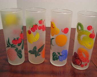 Vintage Frosted Tropical Fruit Tumblers