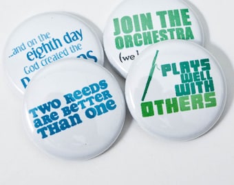 Bassoon and Orchestra Pinback Buttons or Magnets - set of four - BSN 2
