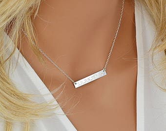 Sterling Silver Bar Necklace, Personalized Bar Necklace, Sterling Silver Initial Bar Necklace, Engraved Jewelry