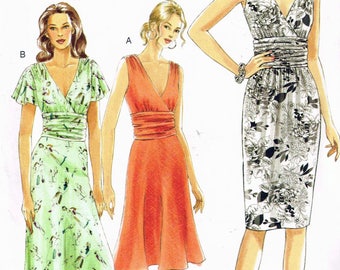 Size 6-10 Misses' Dress Sewing Pattern - Deep V Neck Dress Pattern - Sleeveless Summer Dress - Flare Skirt Dress - Vogue 7521