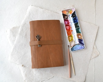 Rustic Brown Leather Journal with Old Key