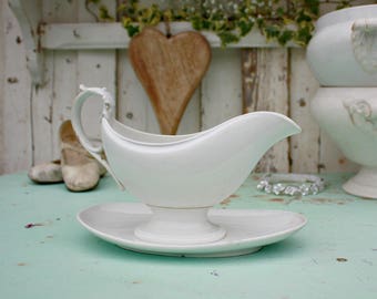 French, White Ironstone, Antique Ironstone, Gravy boat, Creil et Montereau, Serpent Head , French Kitchen , Shabby Chic