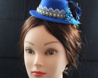 Blue Mini Top Hat Fascinator with rose