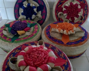 Large Handmade Mexican Woven tortilleros,straw basket,party supply,bread basket,tribal decor,party centerpiece,Mexican Jewlery box,basket