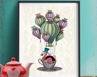 Alice in Wonderland Print - Dodo Bird Print Hot Air Balloon Print Wonderland poster decoration alice in wonderland decor wall art decor