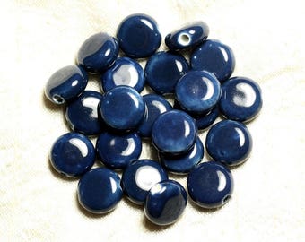 100pc - beads ceramic porcelain beads 14 mm blue night