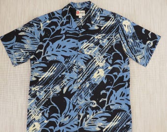 Hawaiian Shirt Men HILO HATTIE Vintage Aloha Shirt Paintball Mod Tropical Print New Age Surfer 100% Cotton Camp - L - Oahu Lew's Shirt Shack