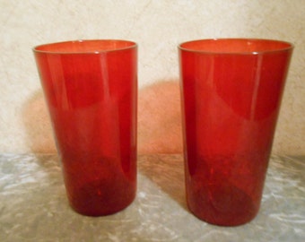 1930's Set of Two Ruby Red Tumblers