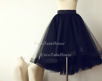 On Sale, Black Hi Low Tulle Skirt /Adult Women Horsehair Tulle Skirt/Wedding Dress Underskirt//Bridesmaid/Valentine’s Day Gift