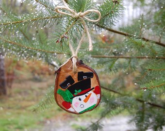 Hand-Painted Snowman Wood Slice Ornaments, Woodland Christmas Rustic Snowman Decor, Snowman Christmas Tree Ornaments, Stocking Stuffers