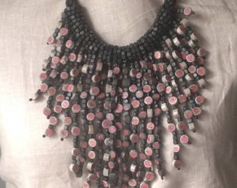 rara avis hsn recycled paper black/grey/pink drop necklace