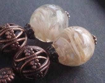 Copper with arabesques glass beads earrings
