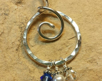 Unique Thick Sterling Silver Organic Folded Spiral Charm Holder Pendant for Your Own Charms - Antiqued or Shiny - Handmade to Order