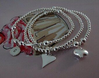 Sterling silver trio stacking bracelet set stretch bracelets by charmed