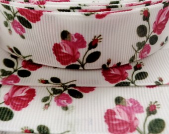 7/8'' - 22 mm Burgundy Roses Grosgrain Ribbon