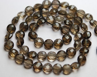 13 Inch Strand,Finest Quality,Natural Smoky Quartz Faceted Coins Beads,6mm