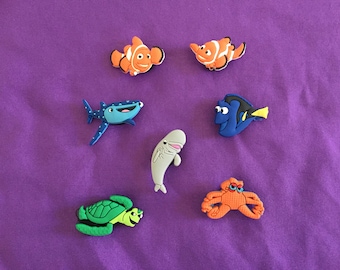 7-pc Finding Dory / Nemo Shoe Charms for Crocs, Silicone Bracelet Charms, or Pencil toppers, Party Favors, Jibbitz