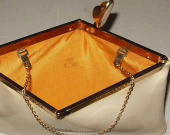 Vintage White Purse Handbag Pocketbook Gold Chain Hinged Clasp Etra