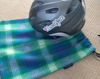 Sport Helmet Bag Winter Accessory Gift Under 20 Ski Snowboard Bike Helmet Tote Classic Plaid Drawstring Soft Cotton Flannel Soft Flannel