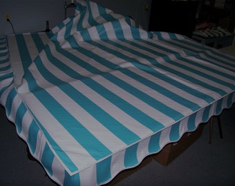 Vintage Camper Awning Aqua/white cabana stripe 9'x7'