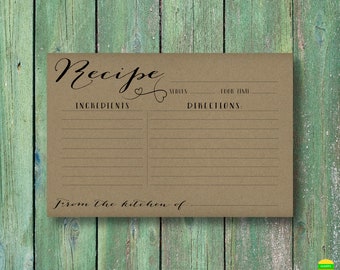 PRINTABLE Recipe Card-4x6 Recipe Card-Bridal Shower Recipe Card-Vintage Recipe Card-Rustic Card-Kitchen Shower Card-Instant Download_RC01