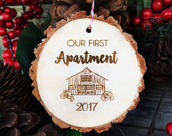 Personalized Our First Apartment Tree Slice Ornament Personalized Our First Apartment Tree Slice Ornament