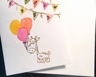 Watercolor Hello Baby Giraffe Baby Shower Congratulations Greeting Card
