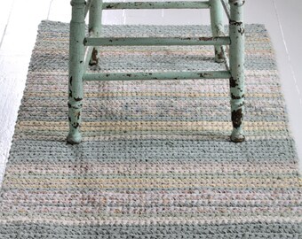 Striped 46"long x 25" wide Pastel Runner Rug, Hand Crocheted Rag Rug, Shabby Chic Rag Rug Runner, Country Farmhouse Rug, Wedding Gift Idea