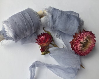 DUSTY BLUE plant-dyed recycled silk chiffon ribbon//hand-dyed//wedding//bridal//styling//stationery//gift//blue//powder blue//grey blue