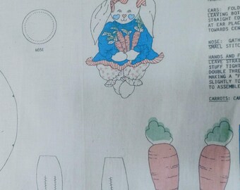 Vintage Patches the Country Bunny Doll Fabric Panel- Cut, Sew and Stuff