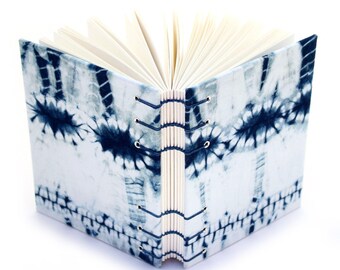 Shibori Journal 5 - Made using traditional Japanese Indigo tie dye techniques - see pictures - handmade by Ruth Bleakley - Unlined Journal