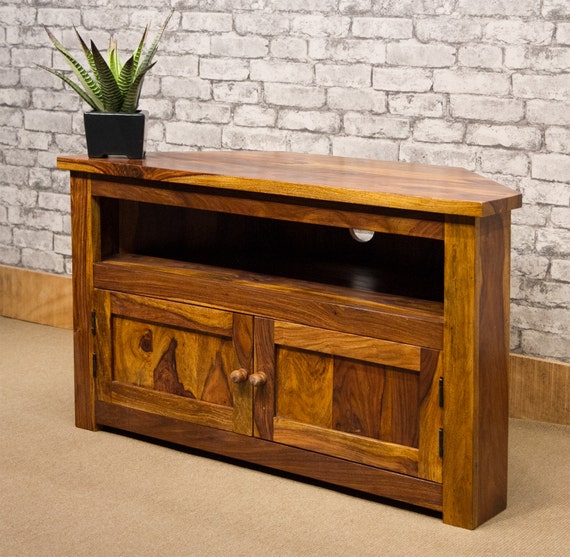 Corner TV cabinet 100cm wide solid Indian Rosewood Sheesham