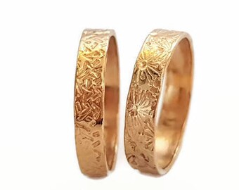Wedding Band Ring, Choice of Pattern, 14k Gold Band, Unisex Rings
