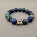10MM Azurite Malachite and Pyrite Combination Stretch Bead Bracelet for Empath Protection, Prosperity, Creativity & Connecting to Gaia