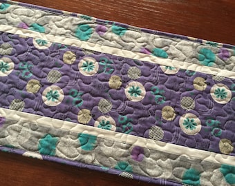Modern Table Runner, Gray Teal Purple Quilted Table Runner, Spring Table Runner,