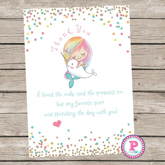 mermaid bash narwhal pool party thank you birthday party cards