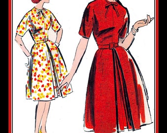 Vintage 1960s-ROCKABILLY MAMA DRESS-Plus Size Sewing Pattern-Dolman Sleeves-Flared Skirt-Inverted Pleat-Tie-Bow Neckline-Uncut-Size 18-Rare