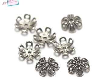 10 large "Persian" 16 x 4 mm silver bead caps