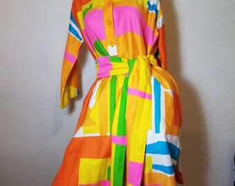FREE SHIPPING 1960 Mod Geometric Designer Dress