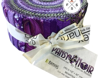 Benartex Pansy Noir Pinwheel 2.5" Precut Fabric Quilting Cotton Strips Jelly Roll PWPNOPK