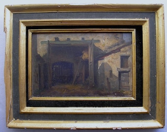 Oil Painting 1884 Signed DAUMONT Landscape Old Farm Barn MONTIGNY (Yvelines)