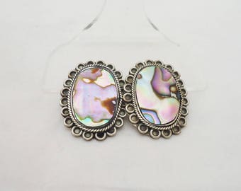 Vintage Alpaca Mexico Clip on Earrings, Abalone Clip on Earrings, Alpaca Mexico Jewellery