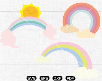 Rainbow SVG, Rainbow with cloud svg, Rainbow with sun Clipart, cricut, silhouette cut files commercial use