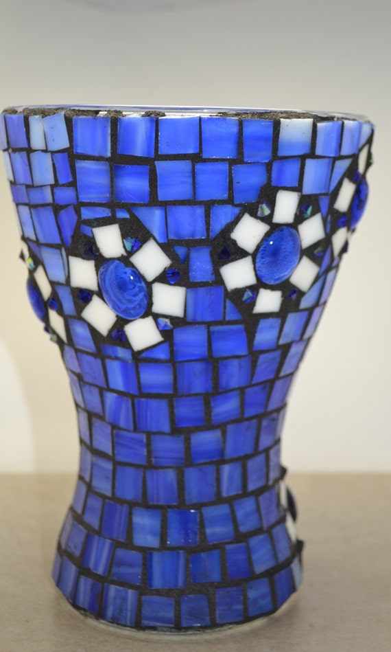 Blue stained Glass Mosaic Vase