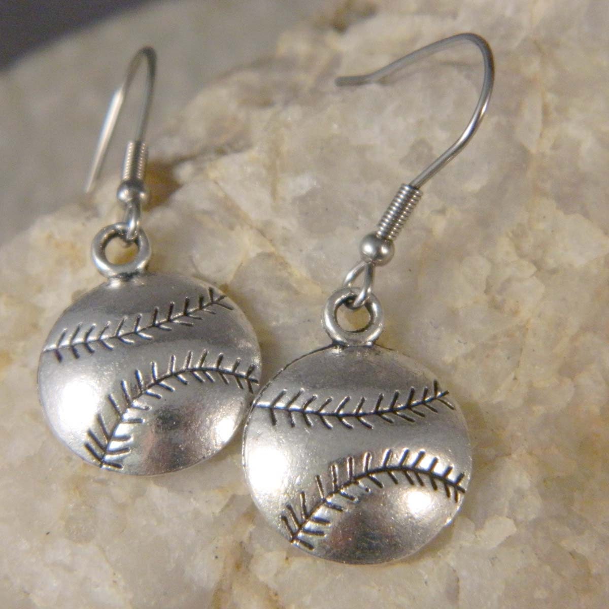 Metal Silver Baseball Earrings