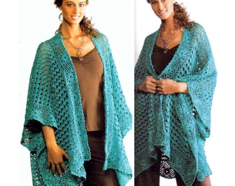 Vintage Crochet Pattern Ruana Shawl Shrug Cape Wrap Cloak INSTANT DOWNLOAD PDF